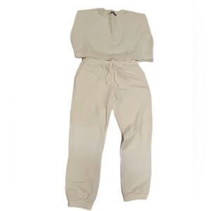 Women's Cream Knit Top & Pant Set